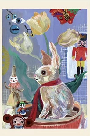 Nathalie Lete Postcard White Rabbit With Tulips