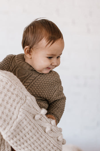 Quincy Mae - Cable Knit Sweater (Olive / Clay 3-6 months)
